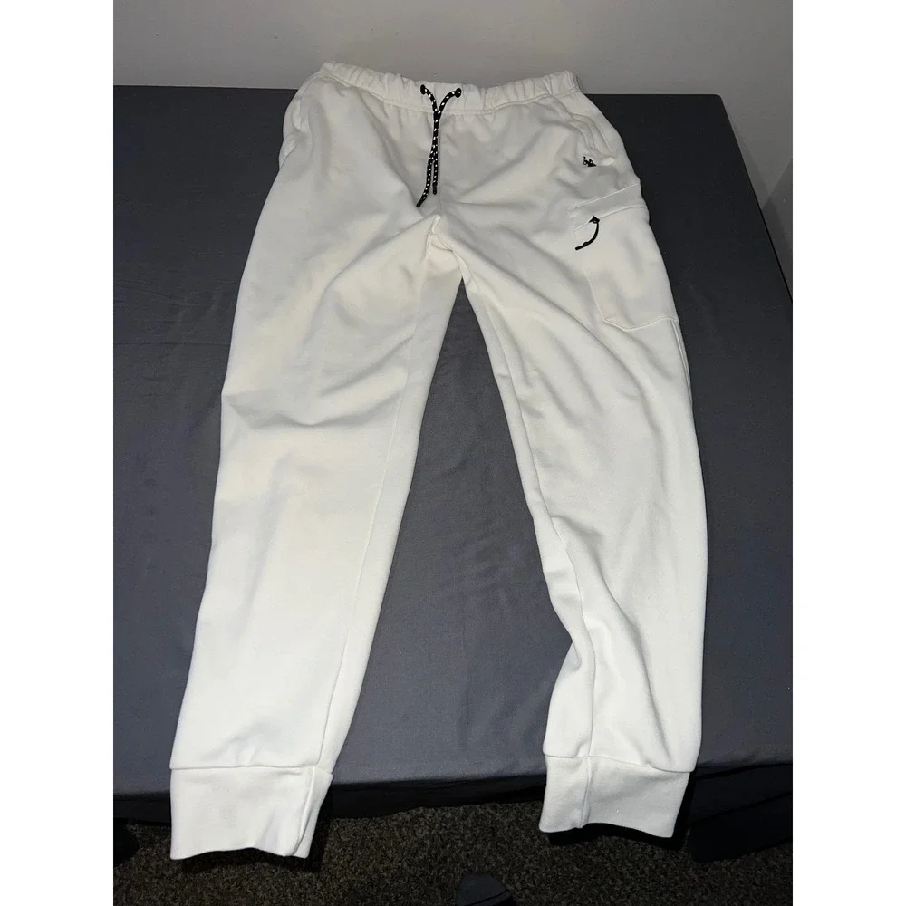 US Polo Assn Mens Jogger Sweatpants Cream White Fleece Cargo Pocket Size Medium